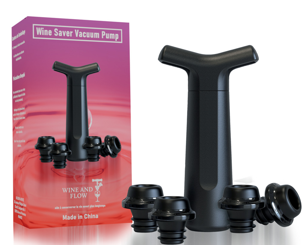 Coffret Pompe à Vide pour Vin noir + 4 Bouchons bouteille vin