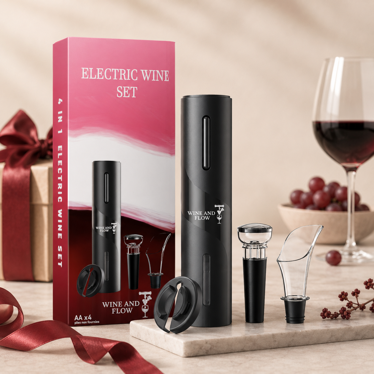 Coffret Tire-Bouchon Électrique 4-en-1 à Piles