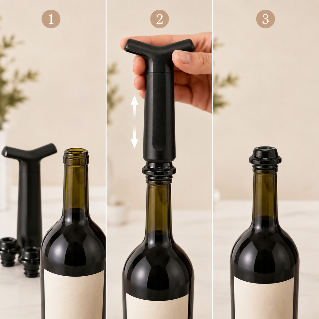 Coffret Pompe à Vide pour Vin noir + 4 Bouchons bouteille vin