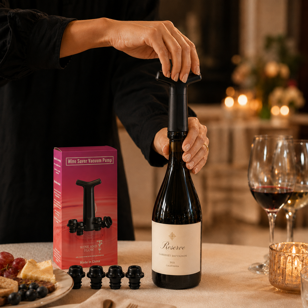 Coffret Pompe à Vide pour Vin noir + 4 Bouchons bouteille vin