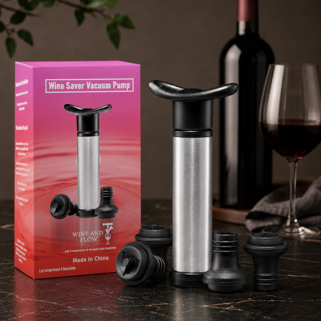 Coffret Pompe à Vide Premium pour Vin + 4 Bouchons