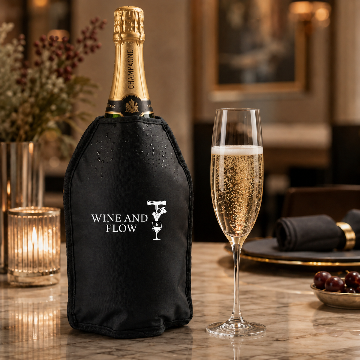 Rafraîchisseur isotherme Wine and Flow pour bouteille de champagne avec flûte de champagne
