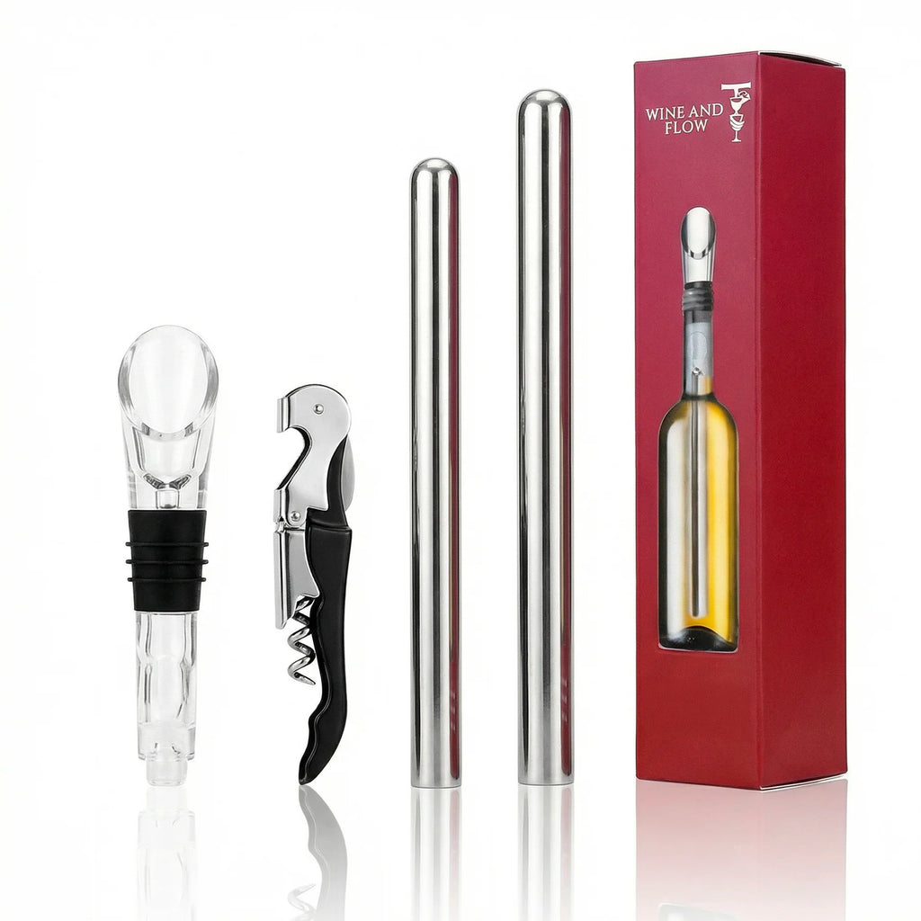 Coffret Rafraîchisseur à Vin 5-en-1 – 2 Bâtons Réfrigérants | Wine and Flow