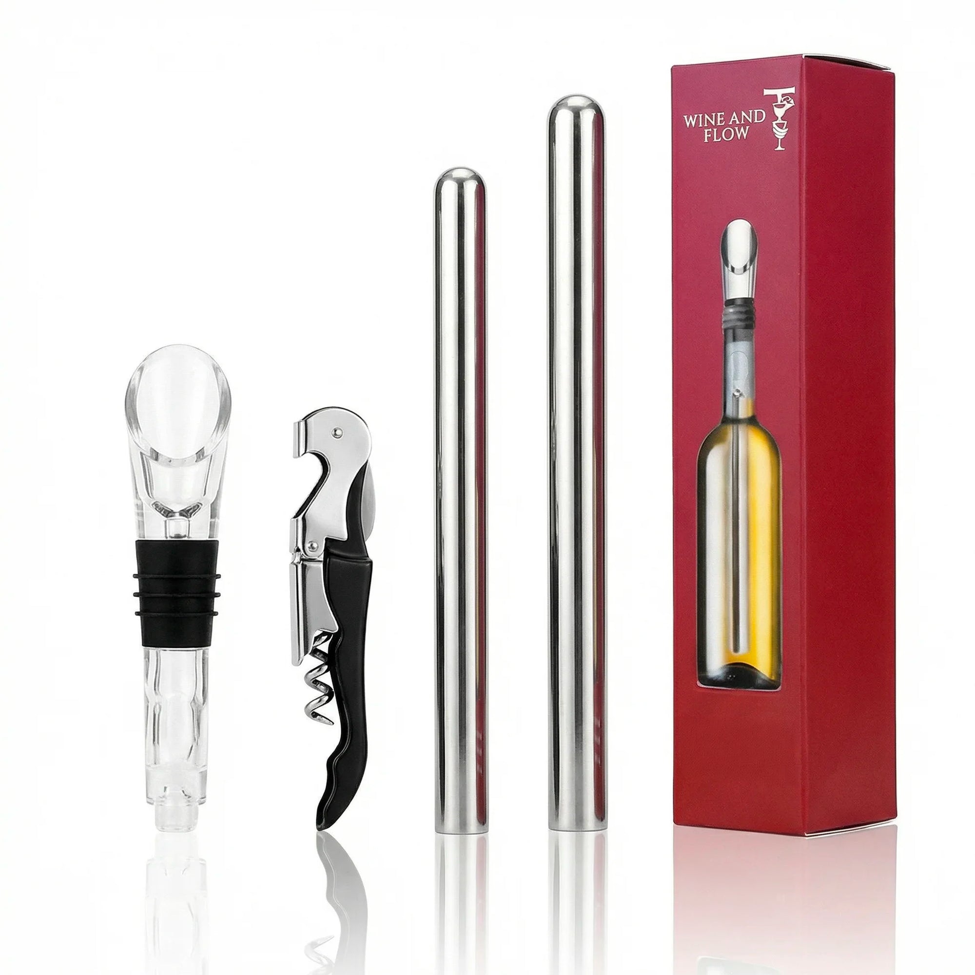 Coffret Rafraîchisseur à Vin 5-en-1 – 2 Bâtons Réfrigérants | Wine and Flow